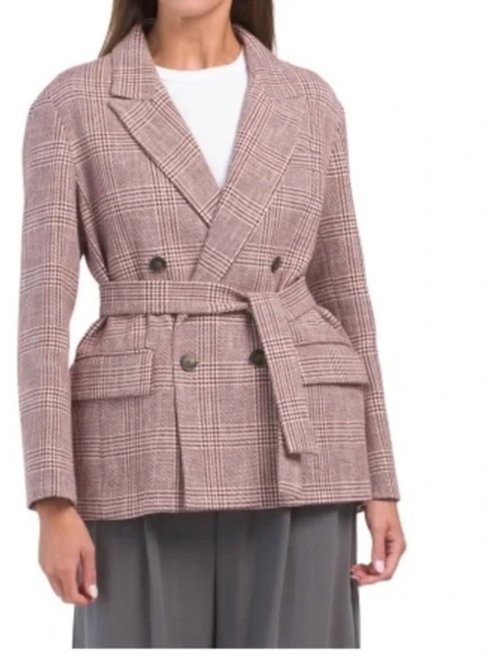 MAJE Double-Breasted Prince of Wales Checked Belted Coat Jacket FR 40 US 8 NWT
